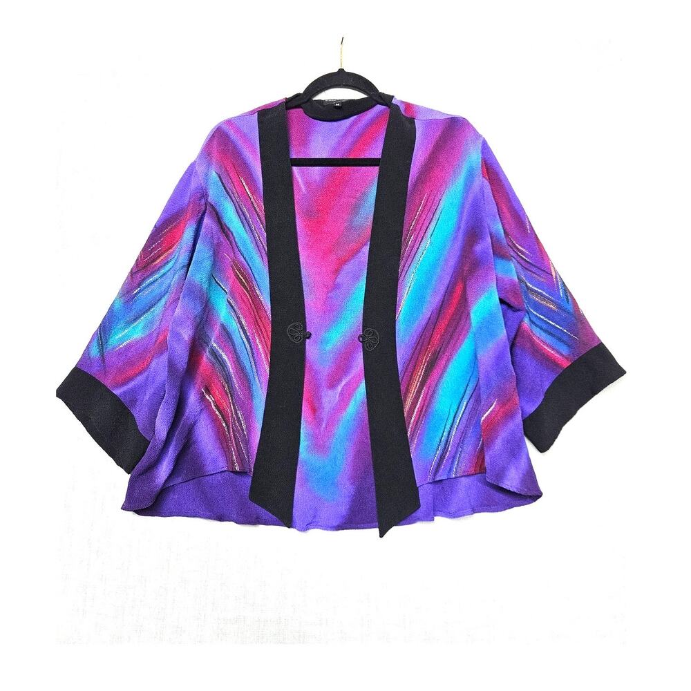 Vintage Louise Blumberg Silk Kimono Silk Cardigan Purple Blue Art Size Medium